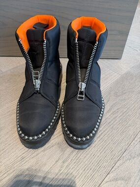 Black women’s zip-Front Boots with Orange Lining